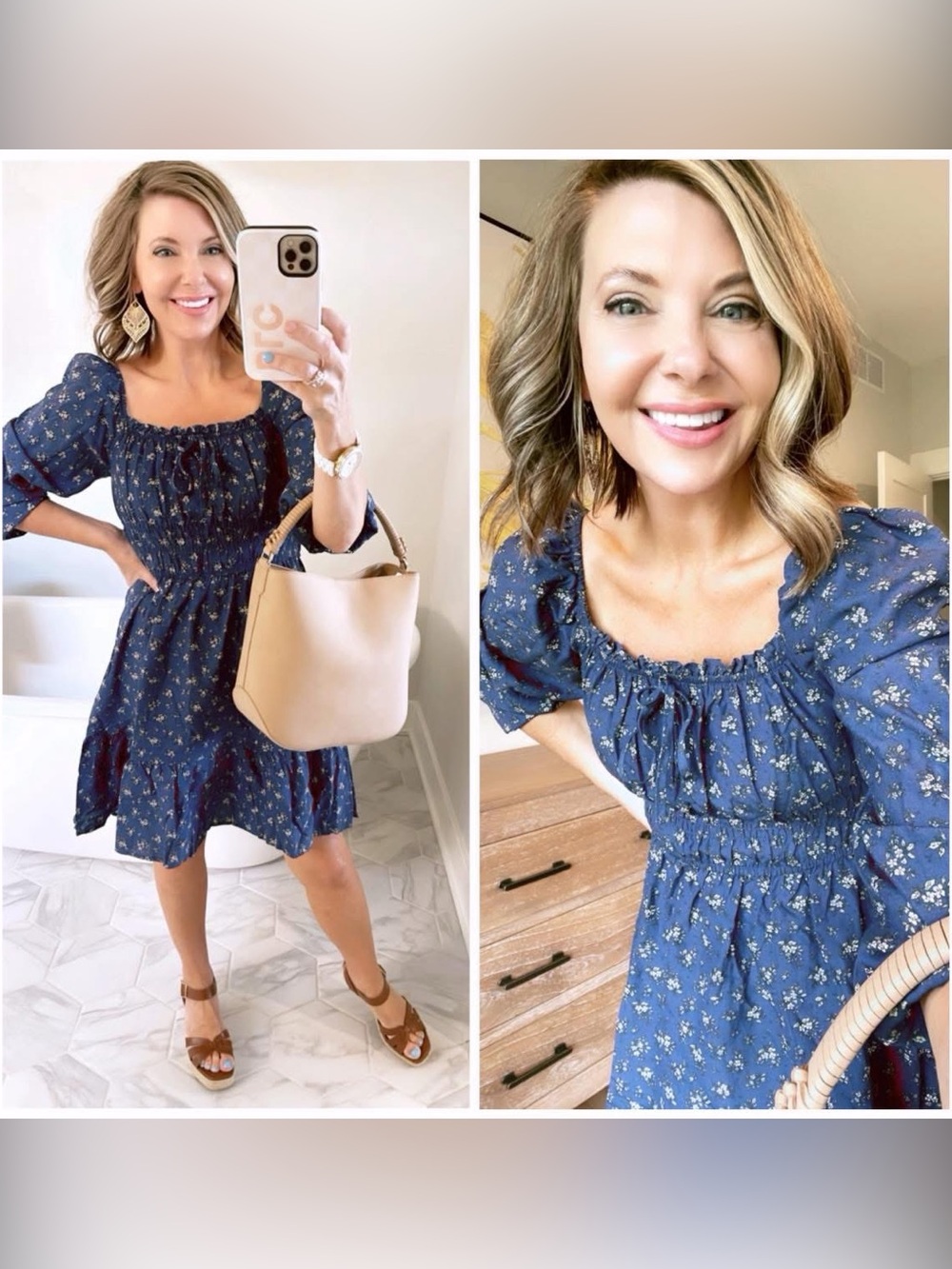 Celebrity Pink Navy Blue Floral Off-Shoulder Dress